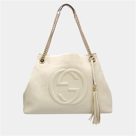 gucci cream leather soho plaque shoulder bag|Gucci soho denim bag.